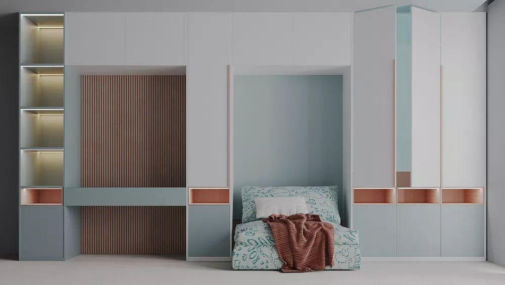 ШКАФ-СТЕНКА «СТОКГОЛЬМ» СО СПАЛЬНЫМ И РАБОЧИМ МЕСТОМ