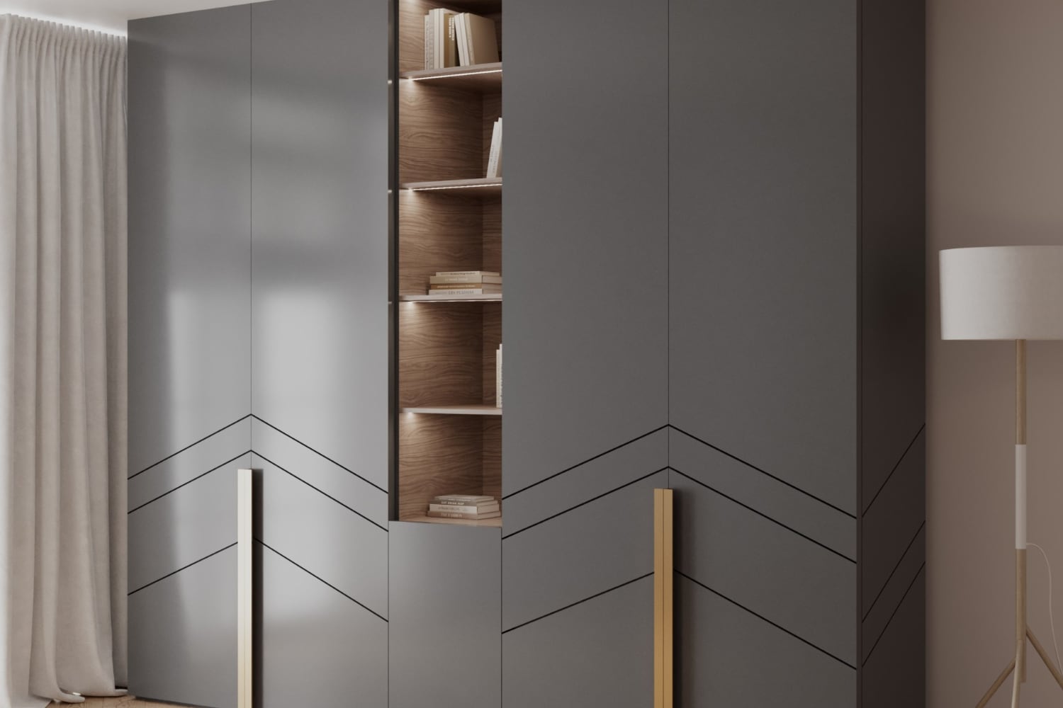 ШКАФ «ГУББИО» РАДИУСНАЯ ФРЕЗЕРОВКА, ОТКРЫТЫЕ ПОЛКИ - фото 12